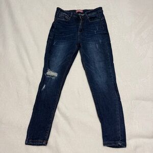 Wax Jean Women's Distressed Dark Denim Skinny Jeans